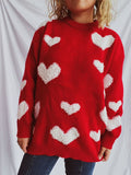 Heart Round Neck Dropped Shoulder Sweater - Trendsi