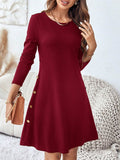 Round Neck Long Sleeve Mini Dress with Pockets - Trendsi