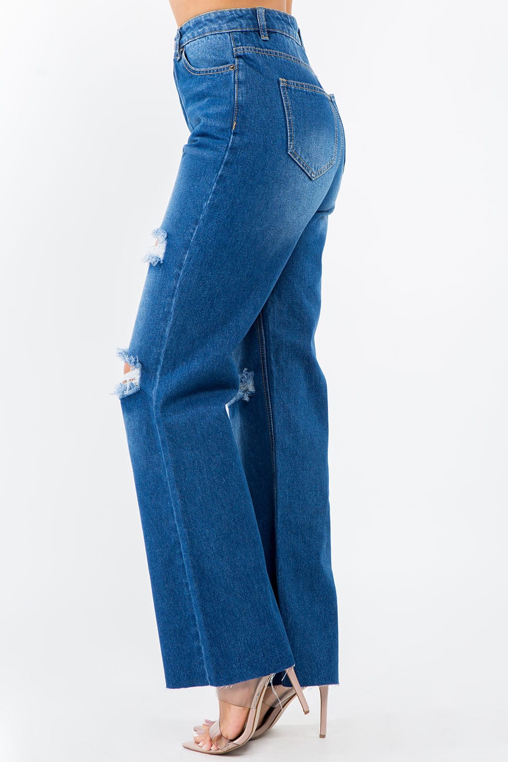 American Bazi High Waist Distressed Wide Leg Jeans - Trendsi