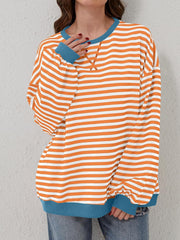 Contrast Striped Long Sleeve Sweatshirt - Trendsi