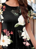 Printed Round Neck Tiered Dress - Flyclothing LLC