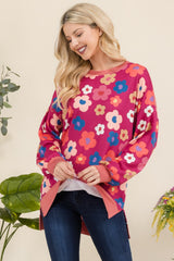 Celeste Full Size Side Slit Flower Print Long Sleeve Top - Trendsi