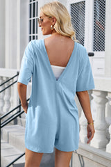 Backless Round Neck Half Sleeve Romper - Trendsi