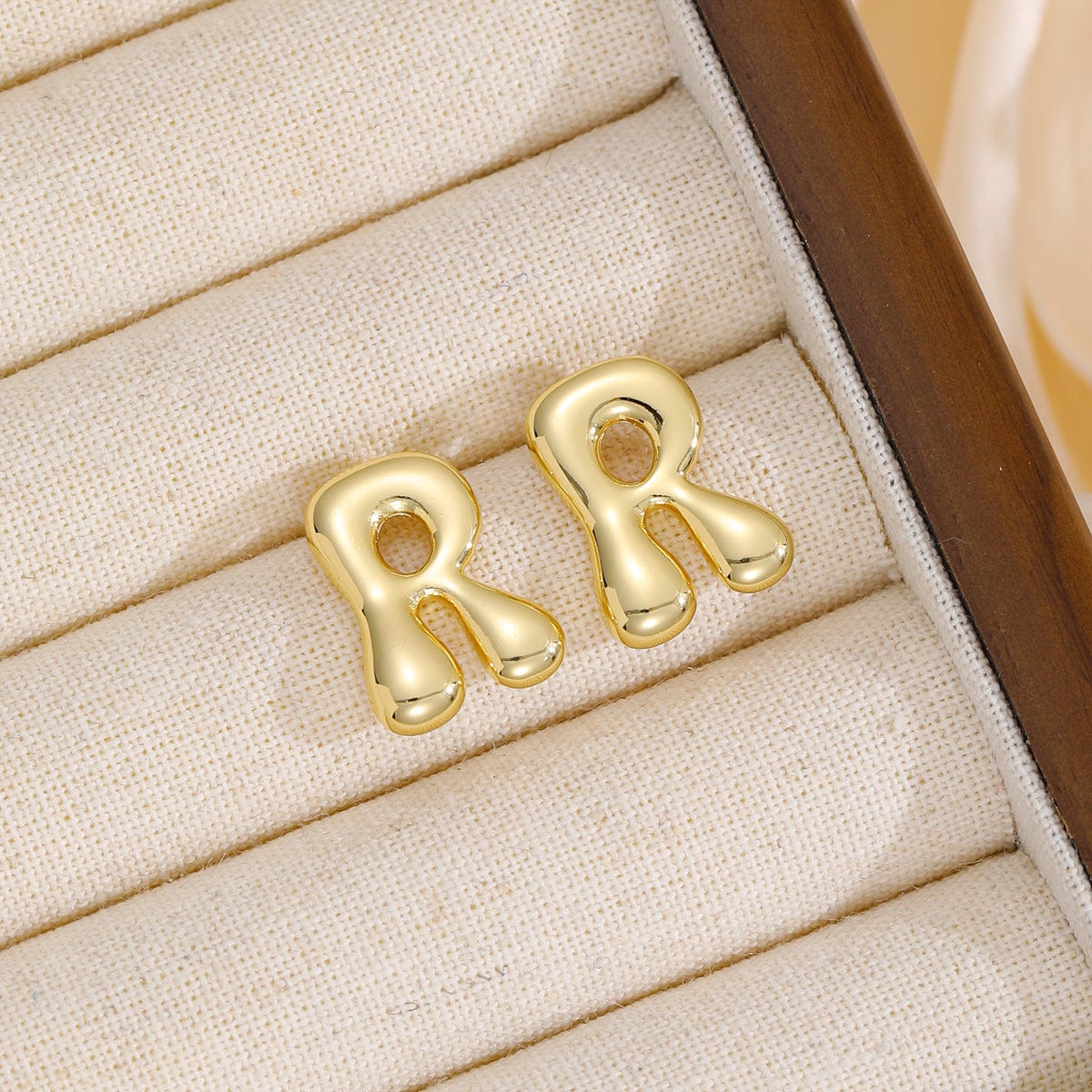 18K Gold-Plated Bubble Letter Stud Earrings - Trendsi