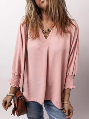 Johnny Collar Three-Quarter Sleeve Blouse - Trendsi