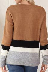 Color Block Round Neck Dropped Shoulder Sweater