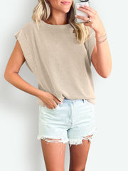 Textured Round Neck Cap Sleeve Blouse Trendsi