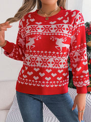 Christmas Element Round Neck Long Sleeve Sweater - Trendsi