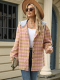 Drawstring Plaid Long Sleeve Hooded Jacket - Trendsi