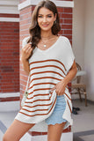 Striped V-Neck Short Sleeve Knit Top - Flyclothing LLC