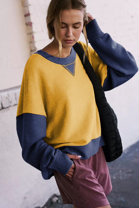 Color Block Round Neck Long Sleeve Sweatshirt