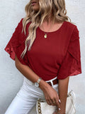 Swiss Dot Round Neck Half Sleeve Blouse Trendsi