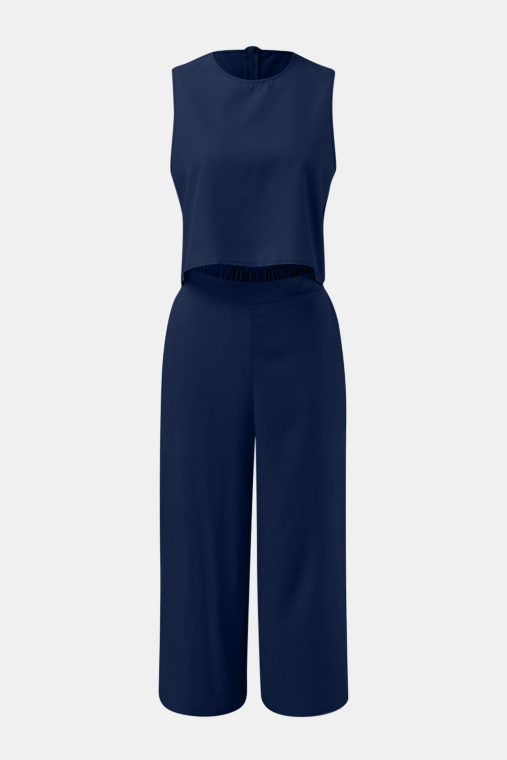 Round Neck Top and Wide Leg Pants Set Trendsi