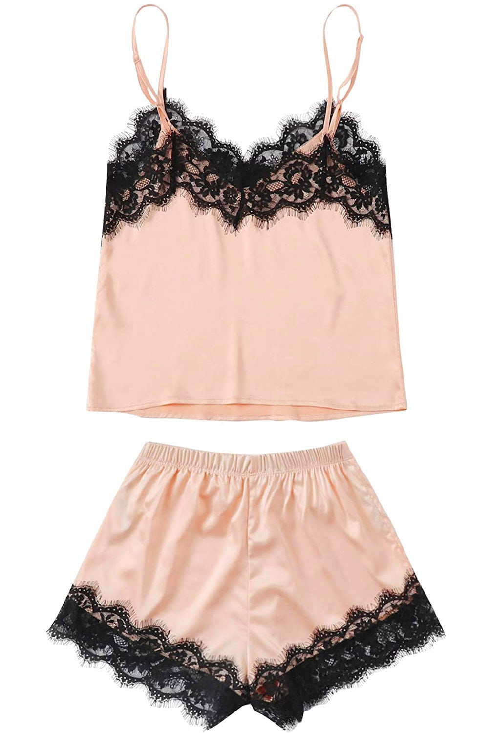 Lace Detail Spaghetti Strap Top and Shorts Lounge Set - Flyclothing LLC