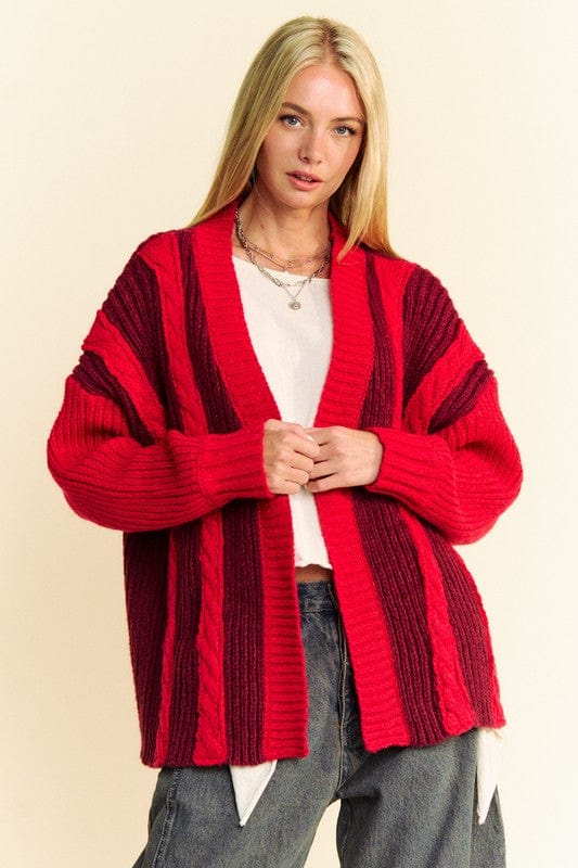 Davi & Dani Cable-Knit Color Block Open Front Cardigan - Trendsi