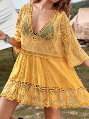 Lace Detail Plunge Cover-Up Dress - Flyclothing LLC