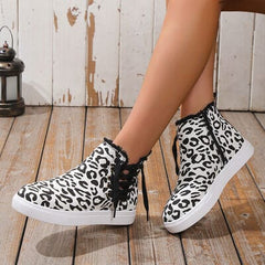 Lace-Up Round Toe Canvas Boots with Side Zip - Trendsi