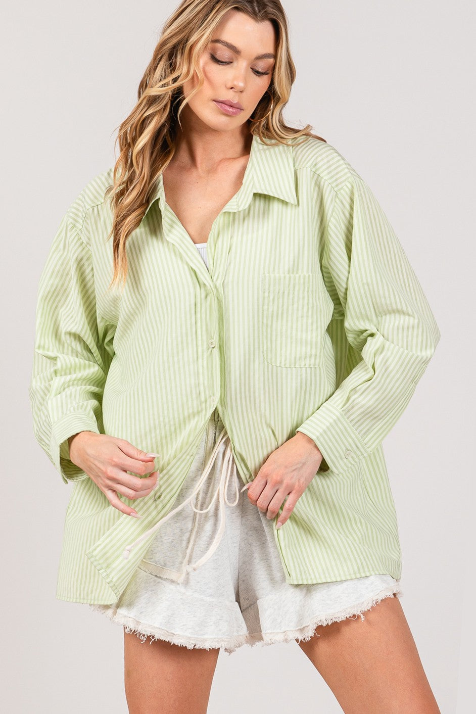 SAGE + FIG Striped Button Up Long Sleeve Shirt Trendsi