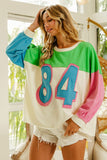 BiBi Color Block Patched Long Sleeve Top - Trendsi