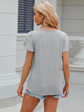 Ruched V-Neck Short Sleeve T-Shirt - Flyclothing LLC