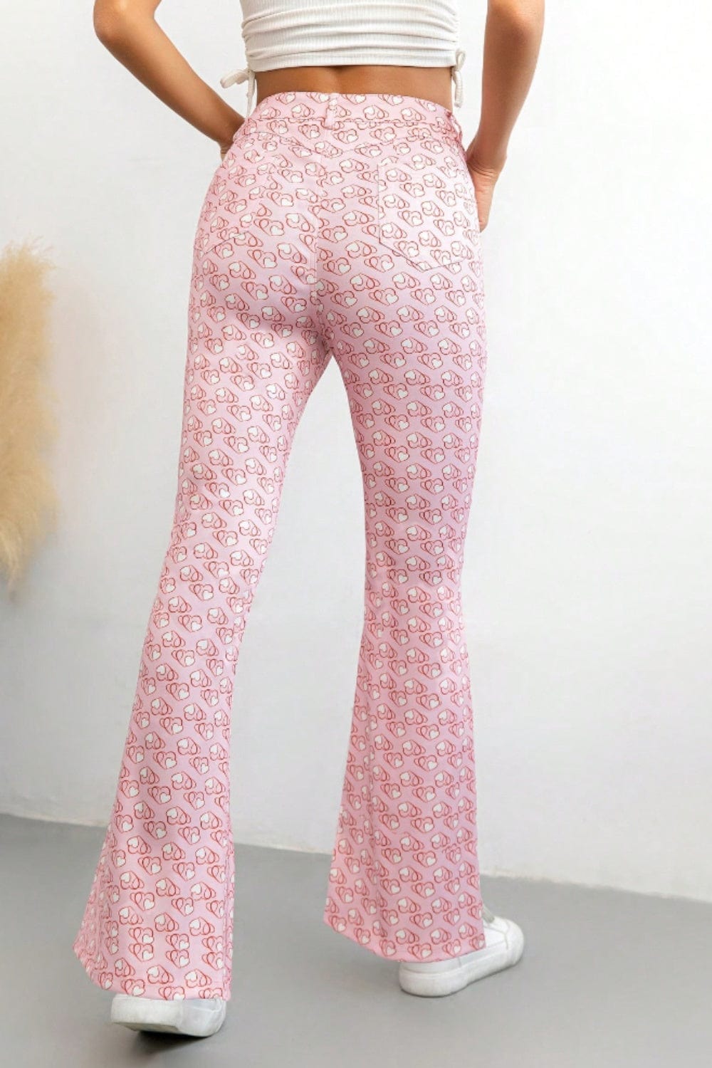 Printed High Waist Flare Pants with Pockets - Trendsi