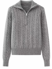 Cable-Knit Half Zip Long Sleeve Sweater - Trendsi