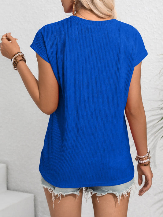 Round Neck Cap Sleeve Blouse Trendsi