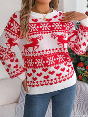 Christmas Element Round Neck Long Sleeve Sweater - Trendsi