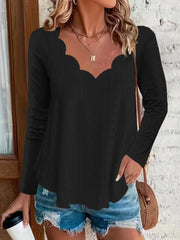 Eyelet Long Sleeve Blouse - Trendsi