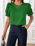 Round Neck Flounce Sleeve Blouse - Flyclothing LLC