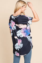 BOMBOM Printed Round Neck Short Sleeve T-Shirt - Trendsi