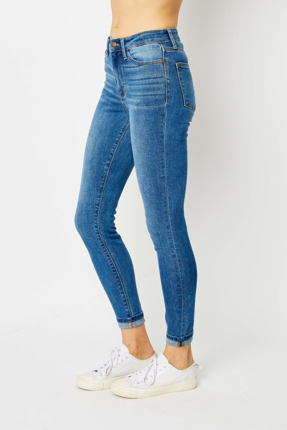 Judy Blue Full Size Cuffed Hem Skinny Jeans - Flyclothing LLC