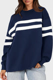 Lovelet Striped Round Neck Dropped Shoulder Sweatshirt