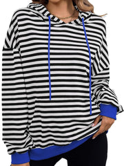 Drawstring Striped Long Sleeve Hoodie - Trendsi