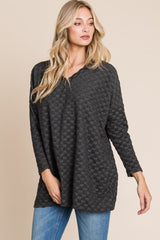 BOMBOM Checkered Long Sleeve V-Neck T-Shirt - Trendsi