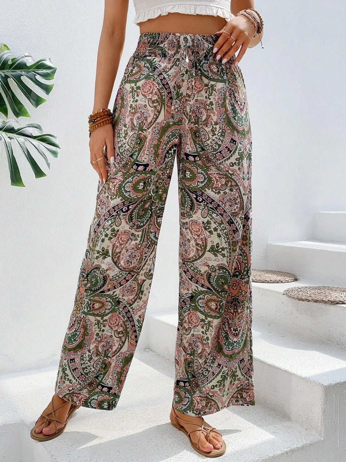 Printed Wide Leg Pants Trendsi