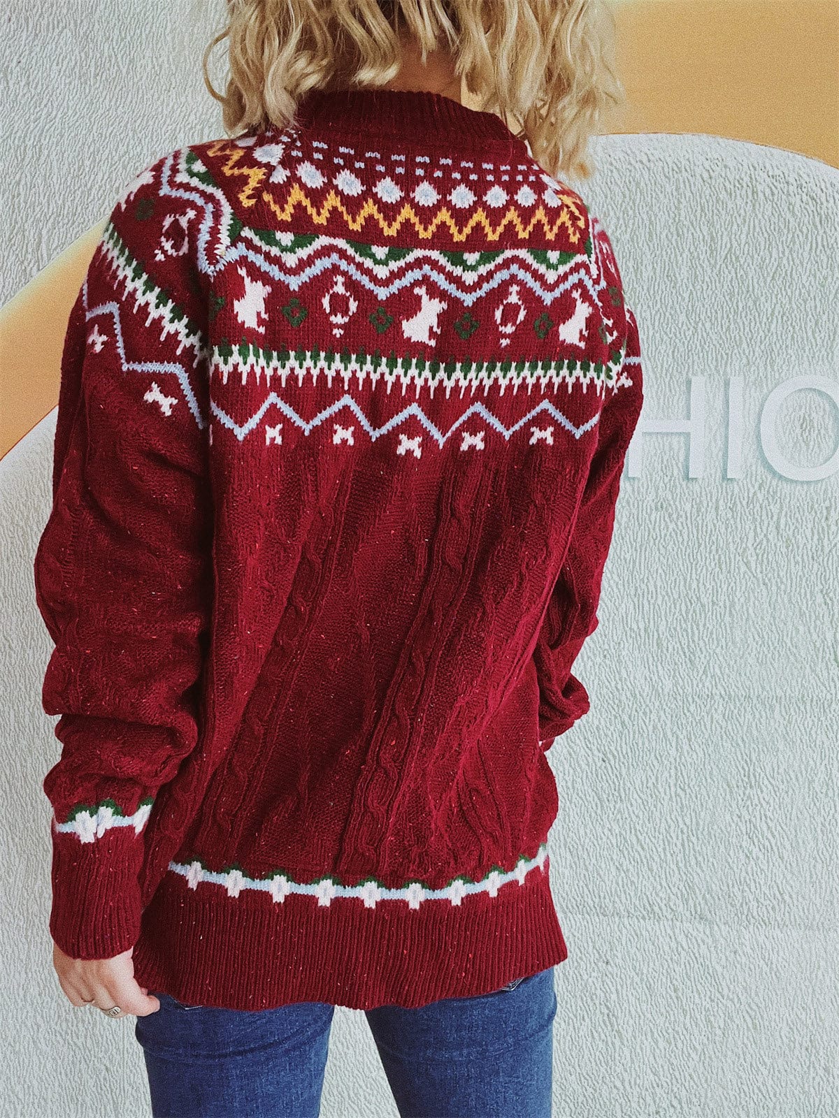 Cable-Knit Mock Neck Long Sleeve Sweater - Trendsi