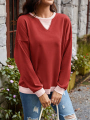 Contrast Round Neck Long Sleeve Sweatshirt