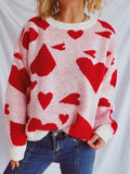 Heart Round Neck Long Sleeve Sweater - Trendsi