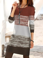 Color Block Round Neck Long Sleeve Dress - Trendsi