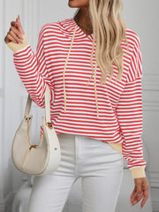 Mandy Striped Long Sleeve Hooded Knit Top - Trendsi