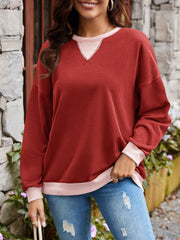 Contrast Round Neck Long Sleeve Sweatshirt - Trendsi