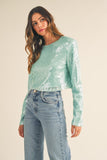 MABLE Shoulder Padded Sequin Crop Top - Trendsi