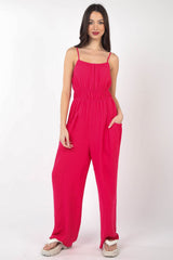 VERY J Pintuck Detail Woven Sleeveless Jumpsuit Trendsi