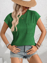 Round Neck Cap Sleeve Blouse Trendsi