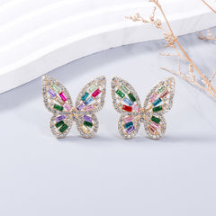 Alloy Inlaid Rhinestone Butterfly Earrings - Flyclothing LLC