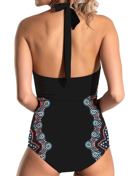 Cutout Printed Halter Neck One-Piece Swimwear - Trendsi