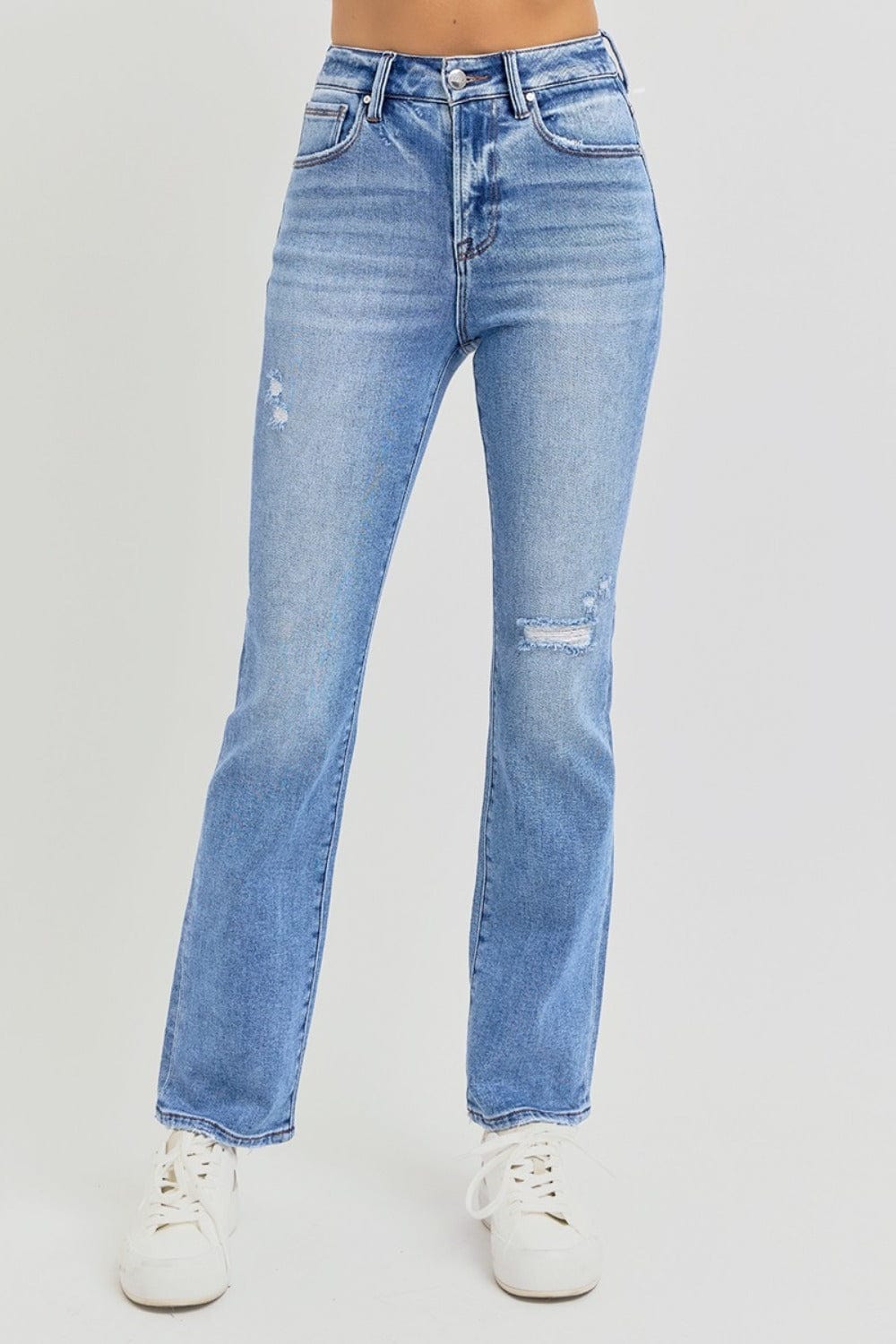 RISEN Full Size Distressed High-Rise Ankle Straight Jeans - Trendsi