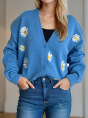 Daisy Button Up V-Neck Cardigan - Trendsi