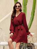 Surplice Flounce Sleeve Pleated Mini Dress - Flyclothing LLC